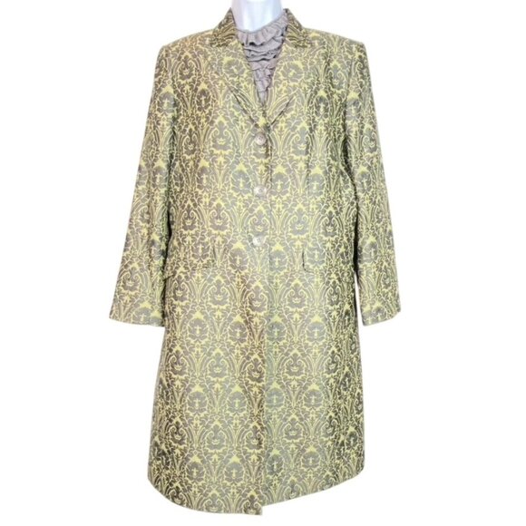 Kasper Jackets & Blazers - Vintage Kasper 55% Silk Brocade  Mango Structured Coat Size 14 Gray & Green